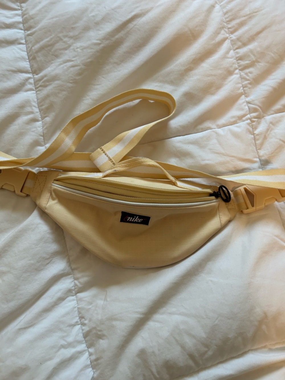 Nike Yellow Cream Striped Strap Waist Bag
